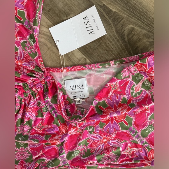 Misa Los Angeles Carlotta Cutout Ruched Maxi Dress Pink Floral Size Medium $395 - Picture 4 of 8